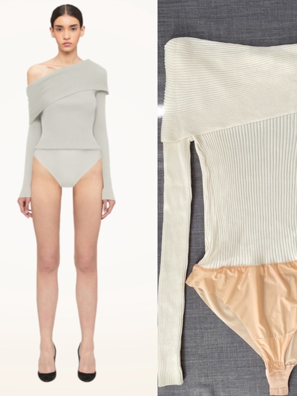 Wolford Off-Shoulder Ribbed Bodysuit Color IVORY BEIGE